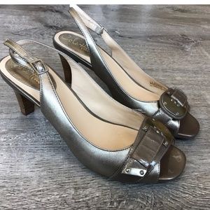 Cole Haan Women’s Metallic Pewter Leather Slingback Heel Stilettos Size 5.5 5.5B